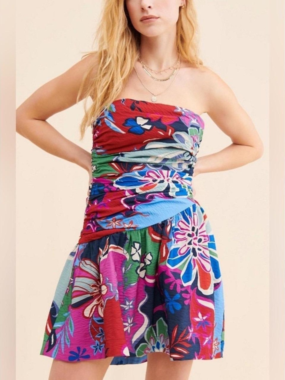 Anthropologie BL Motif Multicolor Strapless Mini Dress Size 8 NWT